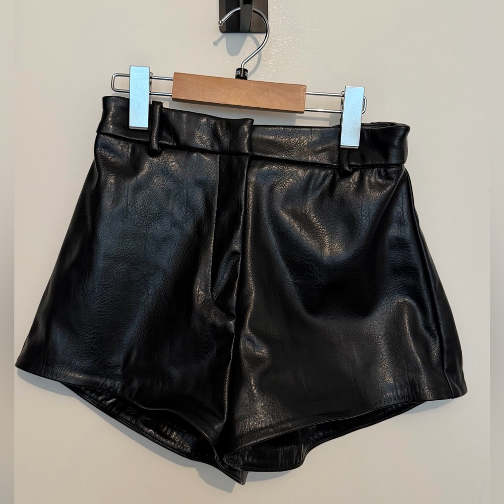 H&M Black High Waist Leather Shorts